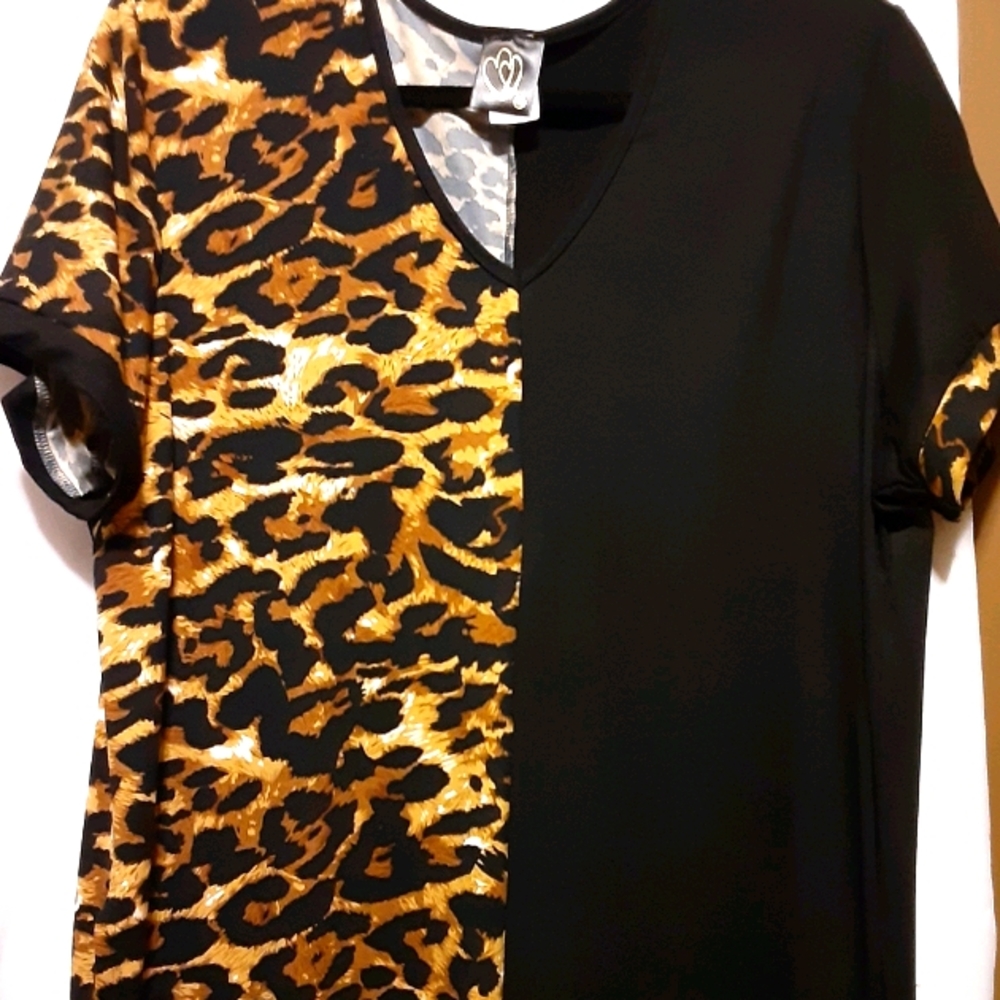 Black/Leopard Print Tunic - Double Heart/1X